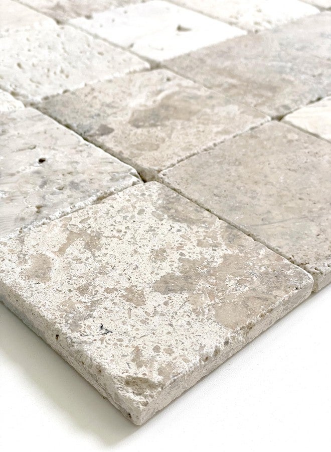 Marble Object Beige 4'' X 4'' Travertine with Fossil Coasters Stone Drink Spills Coasters Tumbled Stone Set of 4 Pieces - Image 3